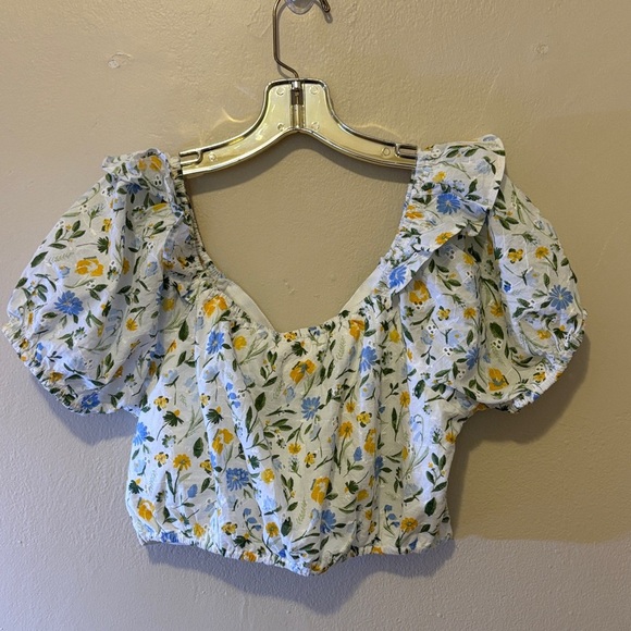 Japna Floral Puff Sleeve Blouse - White, Yellow, Blue - Picture 2 of 2